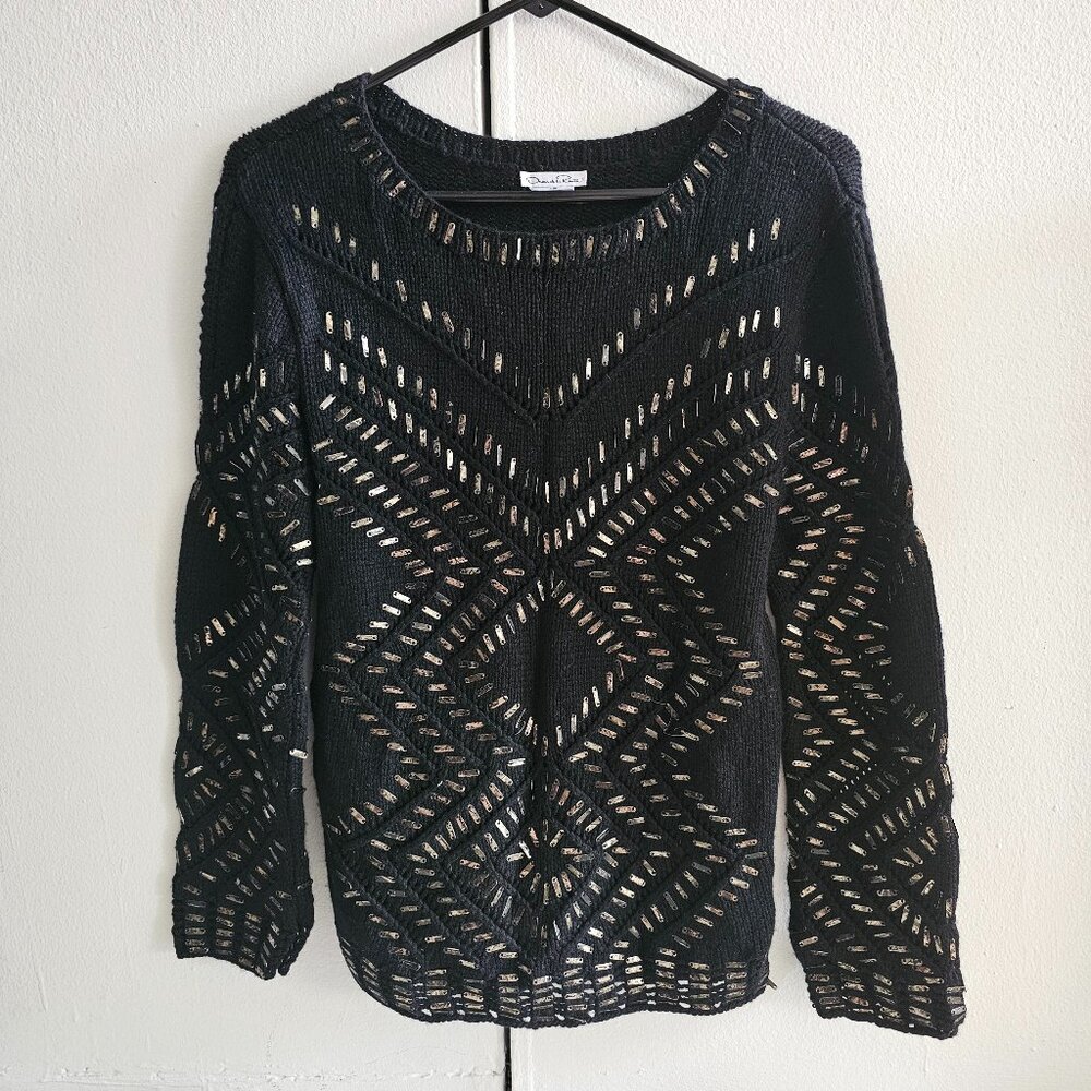 Oscar de la Renta Black Embellished Cashmere Knit Sweater, Size M